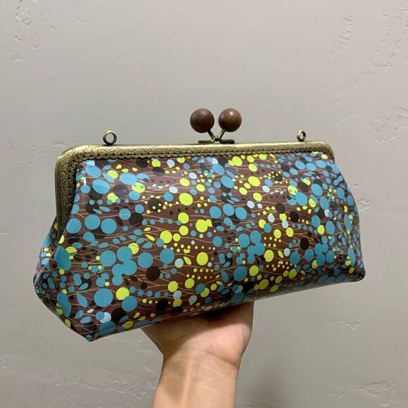 Handsewn Genuine Leather Wooden Ball Kisslock Clutch/Shoulder Bag/Crossbody - Picture 10 of 16